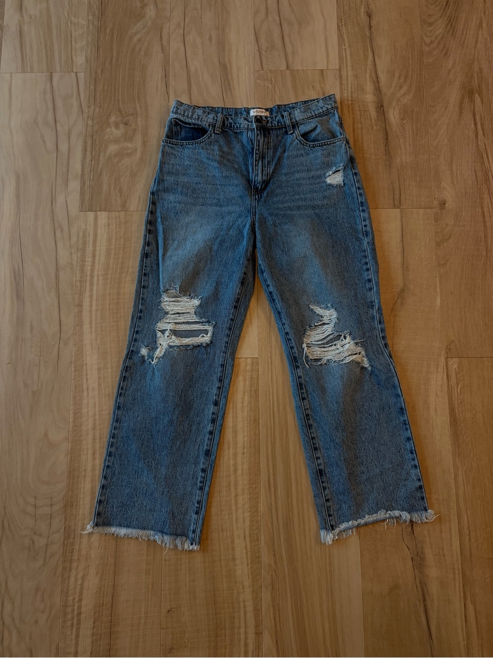 Straight-Leg Distressed Women's Jeans - Blue
